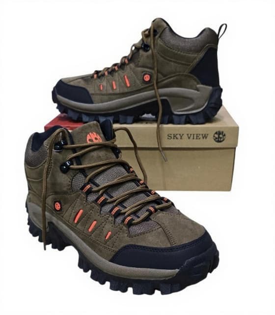Sky View Hiking Boots featuring High-quality artificial leather upper combined with nylon for durability and flexibility, ensuring long-lasting performance on rugged trails.